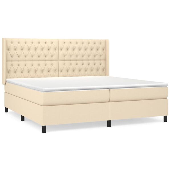 vidaXL Sommier &agrave; lattes de lit avec matelas Cr&egrave;me 200x200 cm Tissu