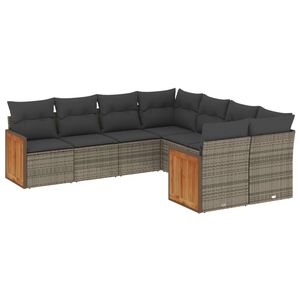 vidaXL Salon de jardin 8 pcs avec coussins gris r&eacute;sine tress&eacute;e