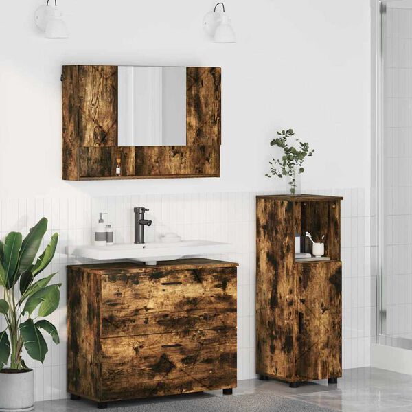 vidaXL Ensemble de mobilier de salle de bain 3 pcs Ch&ecirc;ne fum&eacute;