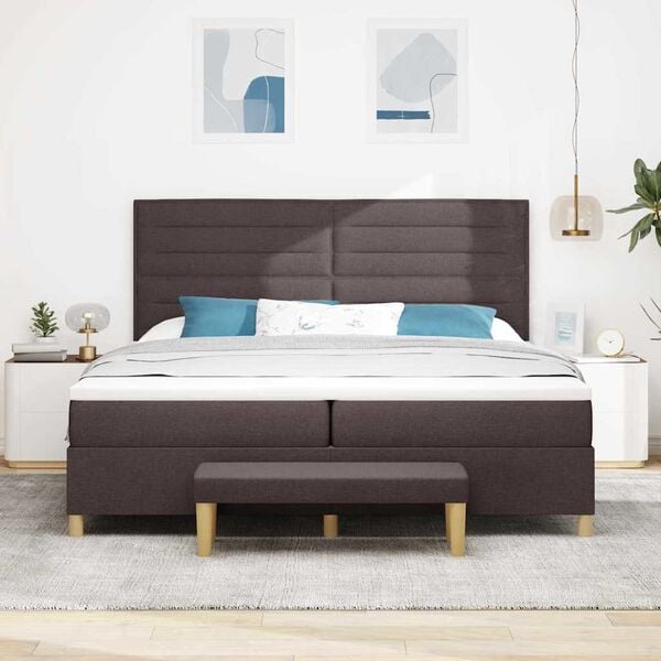 vidaXL Lit &agrave; ressorts avec matelas Marron fonc&eacute; 200 x 200 cm tissu