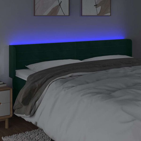 vidaXL T&ecirc;te de lit &agrave; LED Vert fonc&eacute; 163x16x78/88 cm Velours