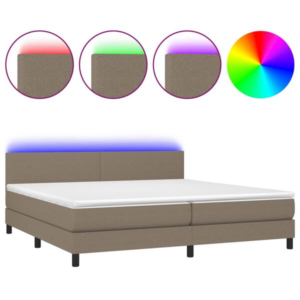 vidaXL Sommier &agrave; lattes de lit et matelas et LED Taupe 200x200cm Tissu