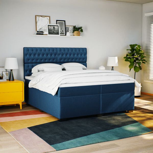 vidaXL Sommier &agrave; lattes de lit avec matelas Bleu 200x200 cm Tissu