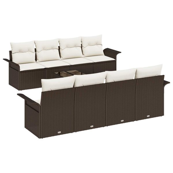 vidaXL Ensemble de canap&eacute; de jardin avec coussin 9 pcs Marron et Cr&egrave;me