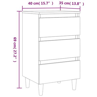 vidaXL Tables de chevet avec pieds en bois 2 pcs Gris béton 40x35x69cm