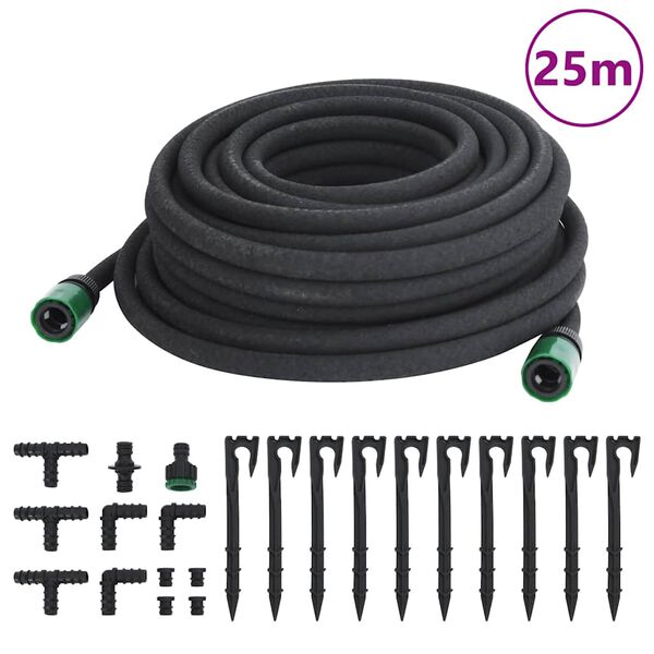 vidaXL Tuyau d'arrosage de jardin noir 0,6" 25 m caoutchouc