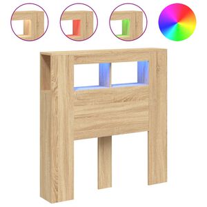 vidaXL T&ecirc;te de lit &agrave; LED ch&ecirc;ne sonoma 100x18,5x103,5cm bois ing&eacute;nierie