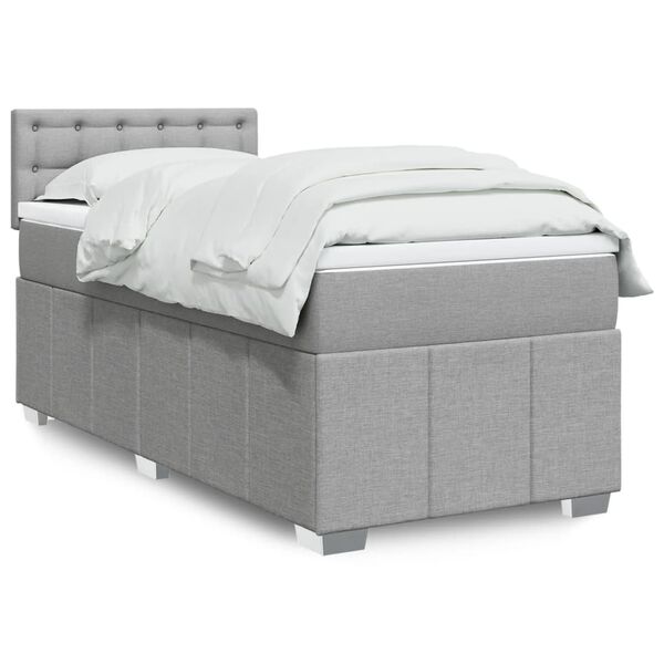vidaXL Sommier &agrave; lattes de lit avec matelas Gris clair 90x200 cm Tissu