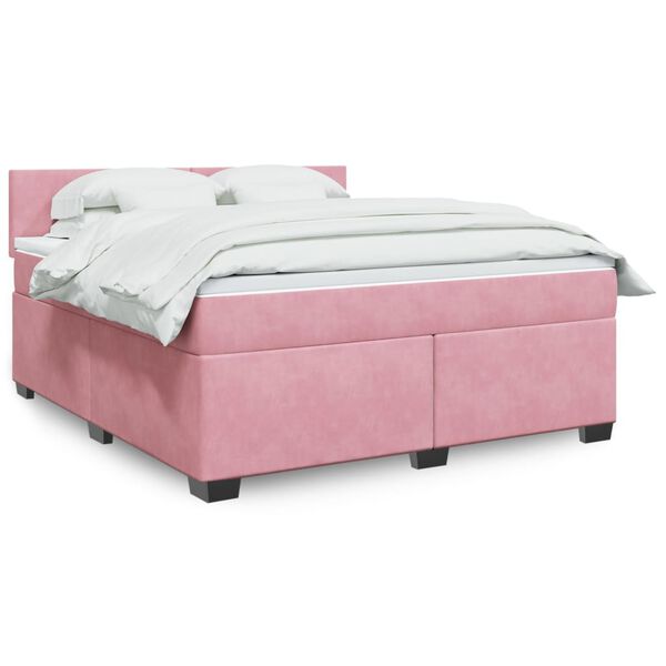 vidaXL Sommier &agrave; lattes de lit avec matelas Rose 180x200 cm Velours