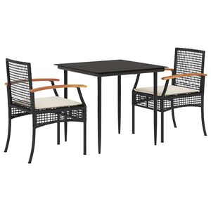 vidaXL Ensemble &agrave; manger de jardin avec coussins 3 pcs Noir