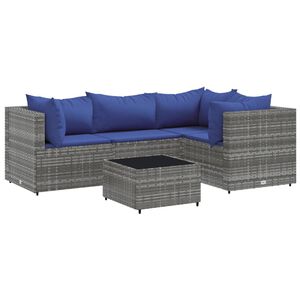 vidaXL Salon de jardin 5 pcs avec coussins Gris R&eacute;sine tress&eacute;e