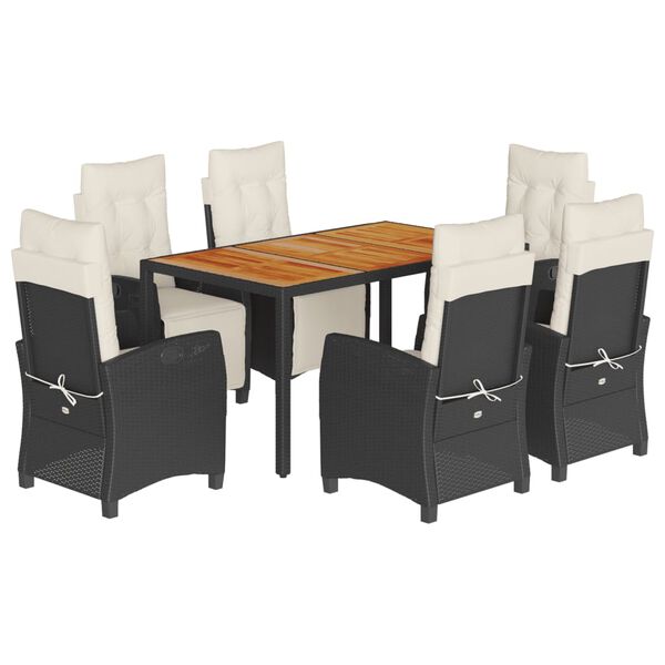 vidaXL Ensemble &agrave; manger de jardin coussins 7pcs Noir R&eacute;sine tress&eacute;e