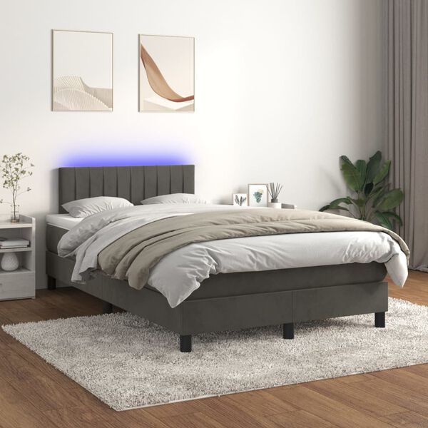 vidaXL Sommier &agrave; lattes de lit avec matelas LED Gris fonc&eacute; 120x200 cm