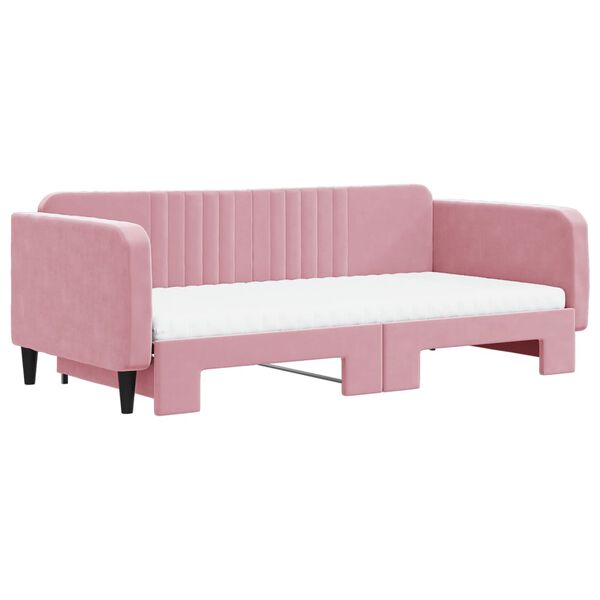 vidaXL Lit de jour avec lit gigogne et matelas rose 100x200 cm velours
