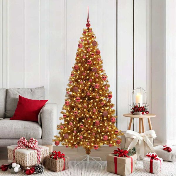 vidaXL Sapin de Noël avec 300 LED avec support Doré 180 cm PET