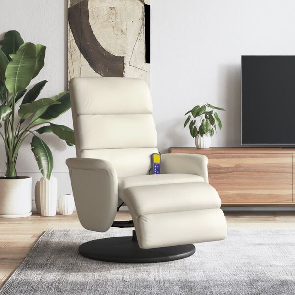 vidaXL Fauteuil inclinable de massage et repose-pieds cr&egrave;me similicuir