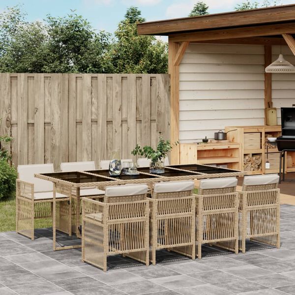 vidaXL Ensemble &agrave; manger de jardin et coussins 9 pcs beige Poly rotin