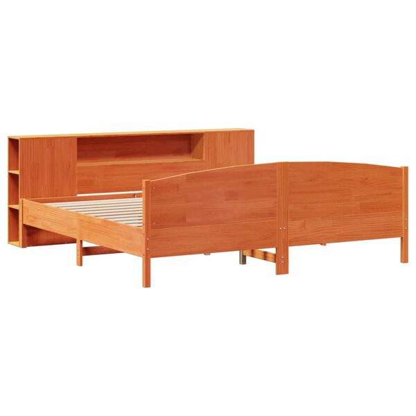 vidaXL Lit biblioth&egrave;que sans matelas cire marron 200x200 cm pin massif