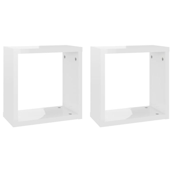 vidaXL &Eacute;tag&egrave;res cube murales 2 pcs Blanc brillant 30x15x30 cm