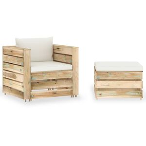 vidaXL Salon de jardin 2 pcs avec coussins vert bois impr&eacute;gn&eacute;