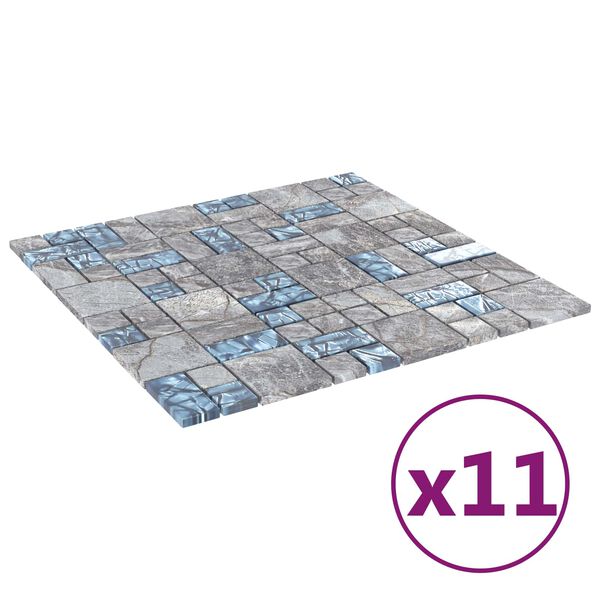 vidaXL Carrelage en mosa&iuml;que 11 pcs Gris et bleu 50 x 50 cm Verre