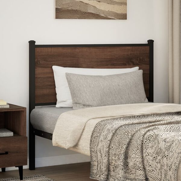 vidaXL T&ecirc;te de lit de remplacement ch&ecirc;ne marron 107 cm bois d'ing&eacute;nierie et acier