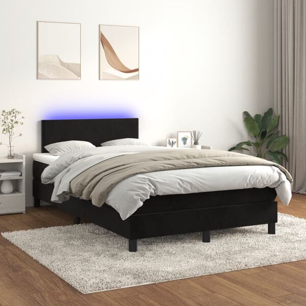 vidaXL Sommier &agrave; lattes de lit avec matelas LED Noir 120x200cm Velours