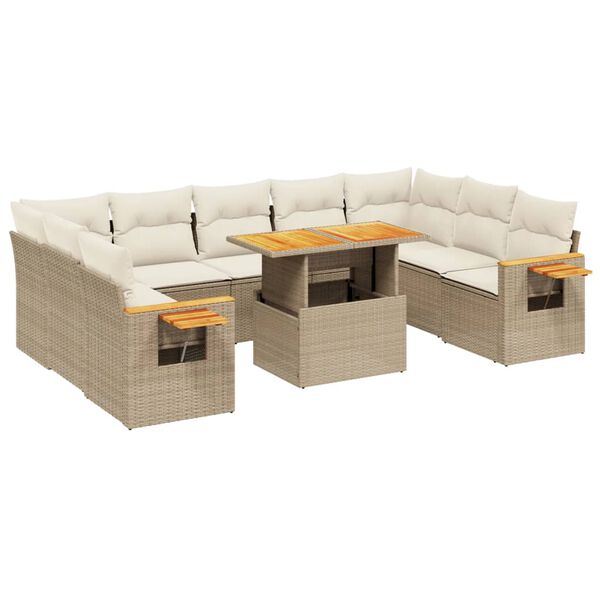 vidaXL Salon de jardin avec coussins 10 pcs beige résine tressée