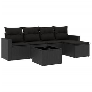 vidaXL Salon de jardin 6 pcs avec coussins noir r&eacute;sine tress&eacute;e