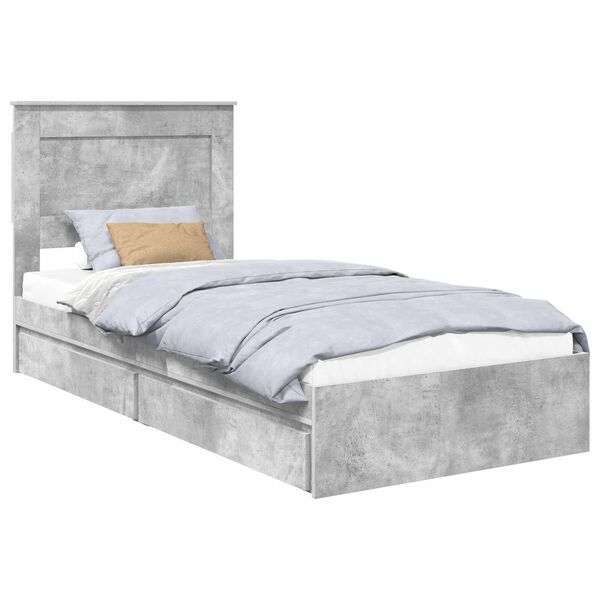 vidaXL Lit de Rangement Gris b&eacute;ton 90 x 200 cm Bois d'ing&eacute;nierie
