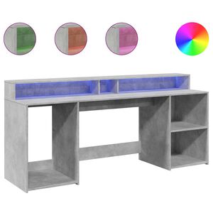 vidaXL Bureau et lumi&egrave;res LED gris b&eacute;ton 200x55x91cm bois d'ing&eacute;nierie