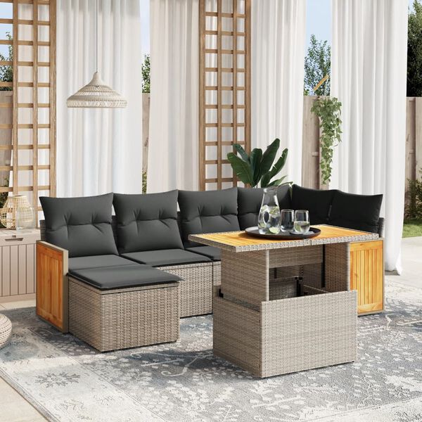 vidaXL Salon de jardin avec coussins 7 pcs gris r&eacute;sine tress&eacute;e