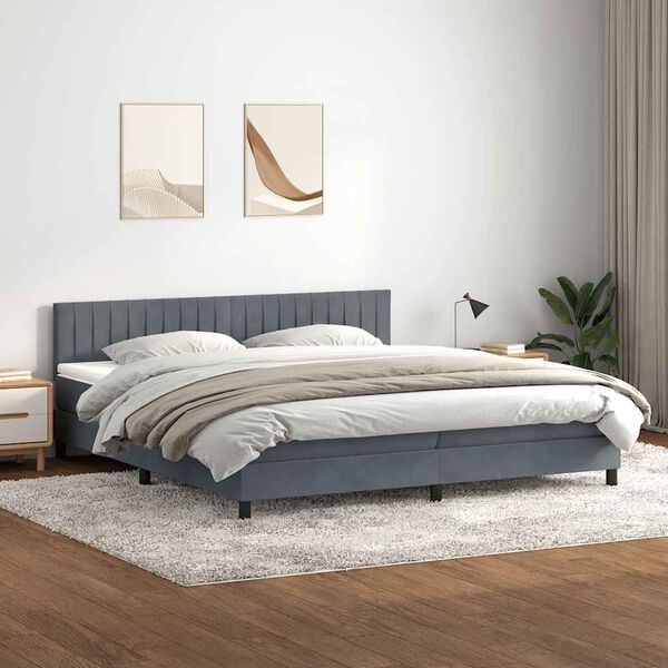 vidaXL Sommier &agrave; lattes de lit et matelas et LED gris fonc&eacute; 200x210cm velours