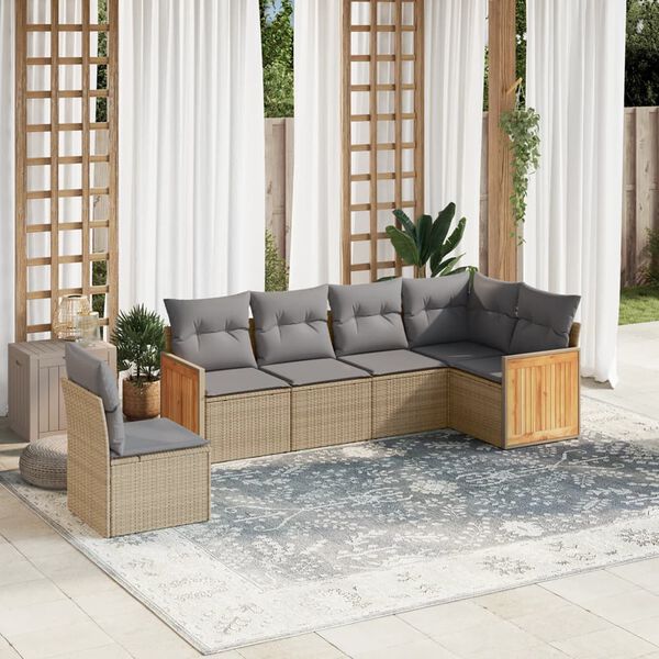 vidaXL Salon de jardin avec coussins 6 pcs beige r&eacute;sine tress&eacute;e