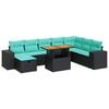 vidaXL Salon de jardin avec coussins 9 pcs noir r&eacute;sine tress&eacute;e acacia
