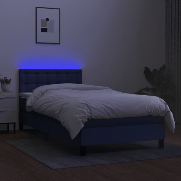 vidaXL Sommier &agrave; lattes de lit avec matelas LED Bleu 90x200 cm Tissu