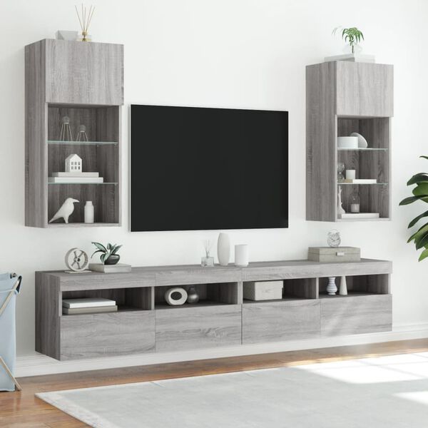 vidaXL Meubles TV avec lumi&egrave;res LED 2 pcs sonoma gris 40,5x30x90 cm