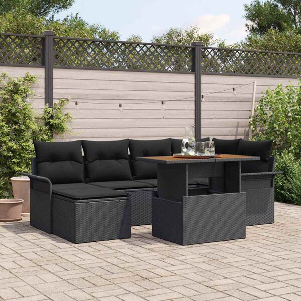 vidaXL Ensemble de canap&eacute; de jardin 7 pcs Noir Poly rotin
