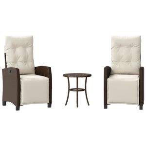 vidaXL Ensemble de bistro 3 pcs avec coussins marron r&eacute;sine tress&eacute;e