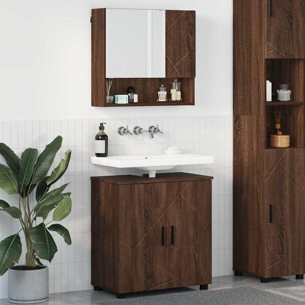 vidaXL Ensemble de mobilier de salle de bain 2 pcs Ch&ecirc;ne brun