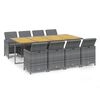 vidaXL Ensemble &agrave; manger de jardin coussins 9pcs R&eacute;sine tress&eacute;e Gris
