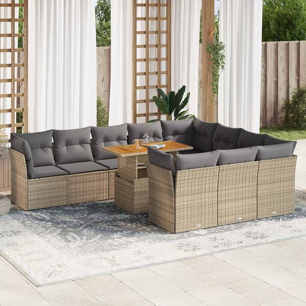vidaXL Salon de jardin 11 pcs avec coussins beige r&eacute;sine tress&eacute;e