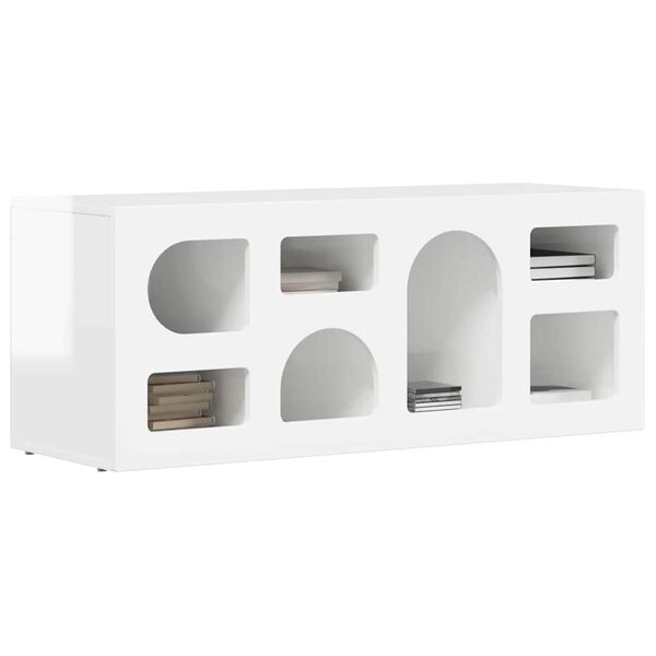 vidaXL Meuble TV Blanc brillant 100 x 35 x 40 cm Bois d'ing&eacute;nierie