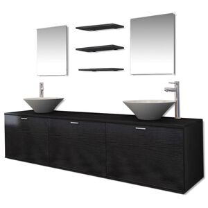 vidaXL Dix pi&egrave;ces pour salle de bains avec lavabo et robinet noir
