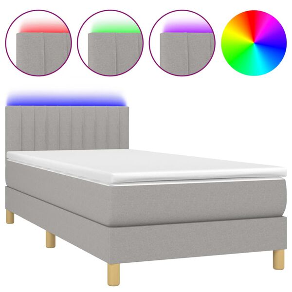 vidaXL Sommier &agrave; lattes de lit avec matelas et LED Gris clair 90x200cm