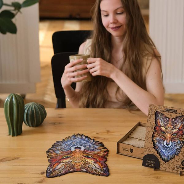 UNIDRAGON Puzzle en bois 308 pcs Fiery Fox Tr&egrave;s grand 27x40 cm