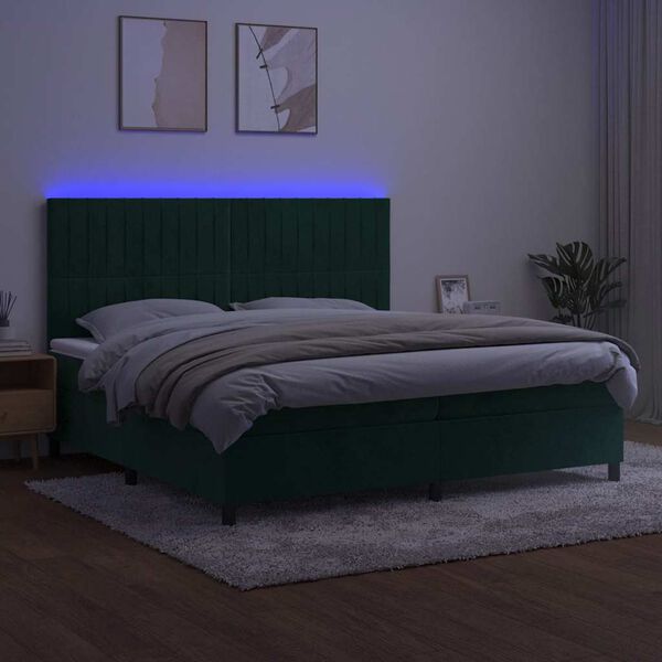 vidaXL Sommier &agrave; lattes de lit matelas et LED Vert fonc&eacute; 200x200 cm