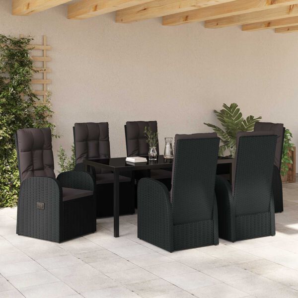 vidaXL Ensemble de salle &agrave; manger pour jardin 7 pcs Noir polyrotin
