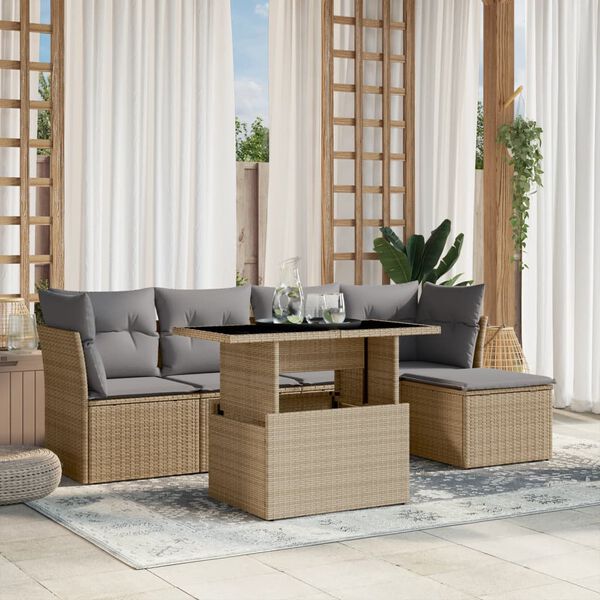 vidaXL Salon de jardin avec coussins 6 pcs beige r&eacute;sine tress&eacute;e
