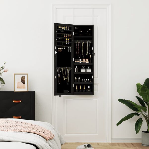 vidaXL Armoire à bijoux avec miroir et éclairage LED mural noir